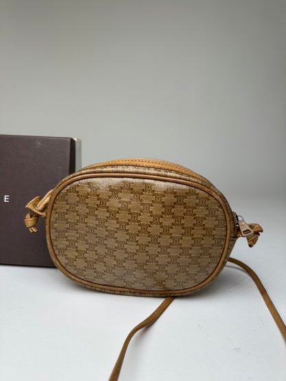 Vintage Celine Macadam Canvas Camera Crossbody Bag Beige