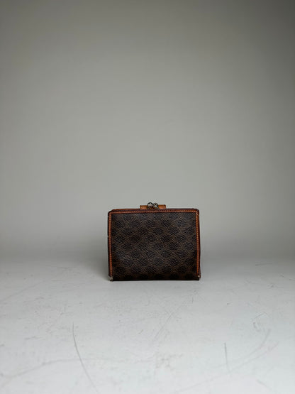 Vintage Celine Coated Canvas Wallet Dark Brown Tan Silver