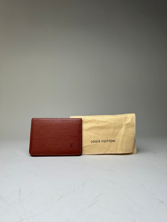 Vintage Louis Vuitton Epi Leather Card Holder Red Gold