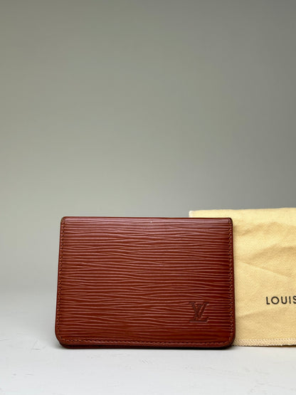 Vintage Louis Vuitton Epi Leather Card Holder Red Gold
