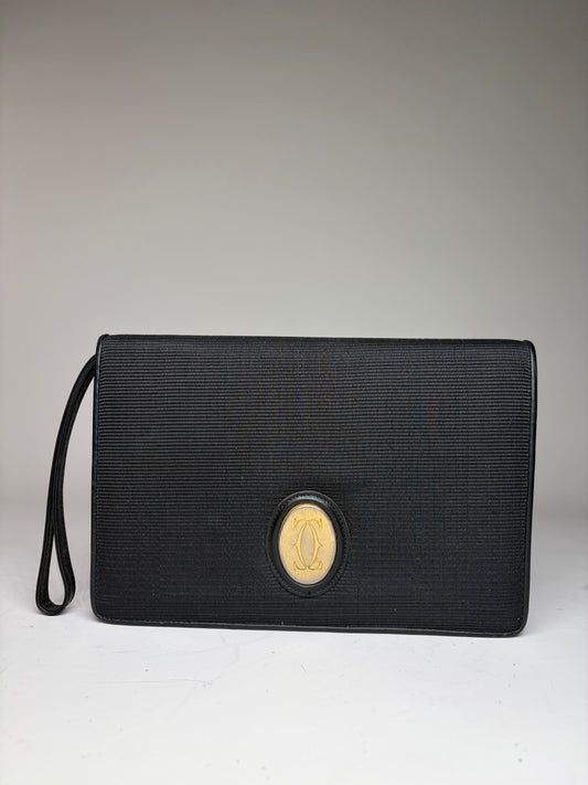 Vintage Cartier Leather Wallet Black Gold Snap