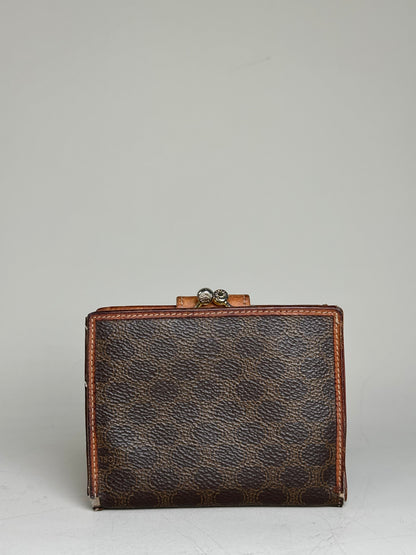Vintage Celine Coated Canvas Wallet Dark Brown Tan Silver