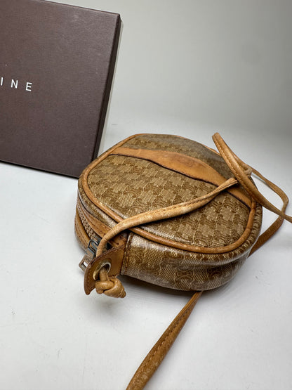 Vintage Celine Macadam Canvas Camera Crossbody Bag Beige