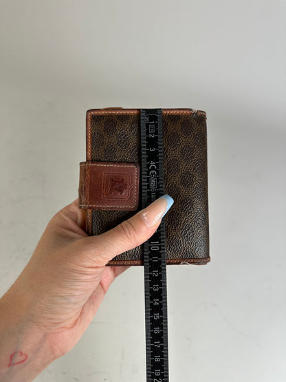 Vintage Celine Coated Canvas Wallet Dark Brown Tan Silver