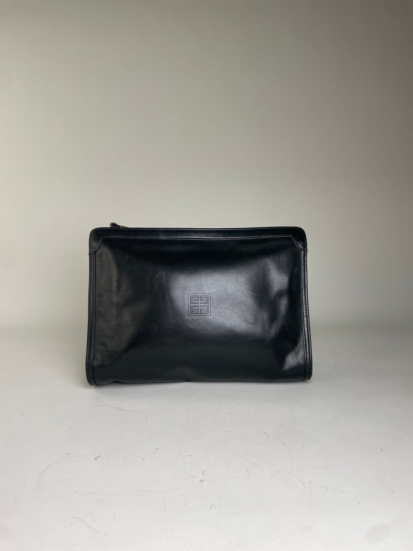 Vintage Givenchy Smooth Leather Clutch Bag Black Gold
