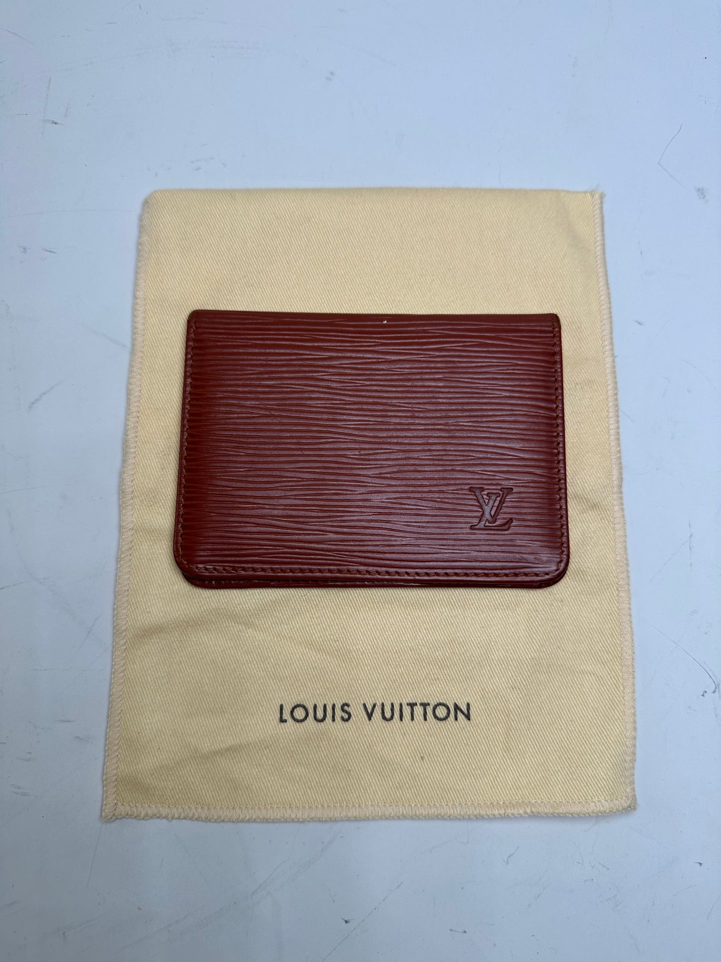Vintage Louis Vuitton Epi Leather Card Holder Red Gold