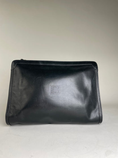 Vintage Givenchy Smooth Leather Clutch Bag Black Gold