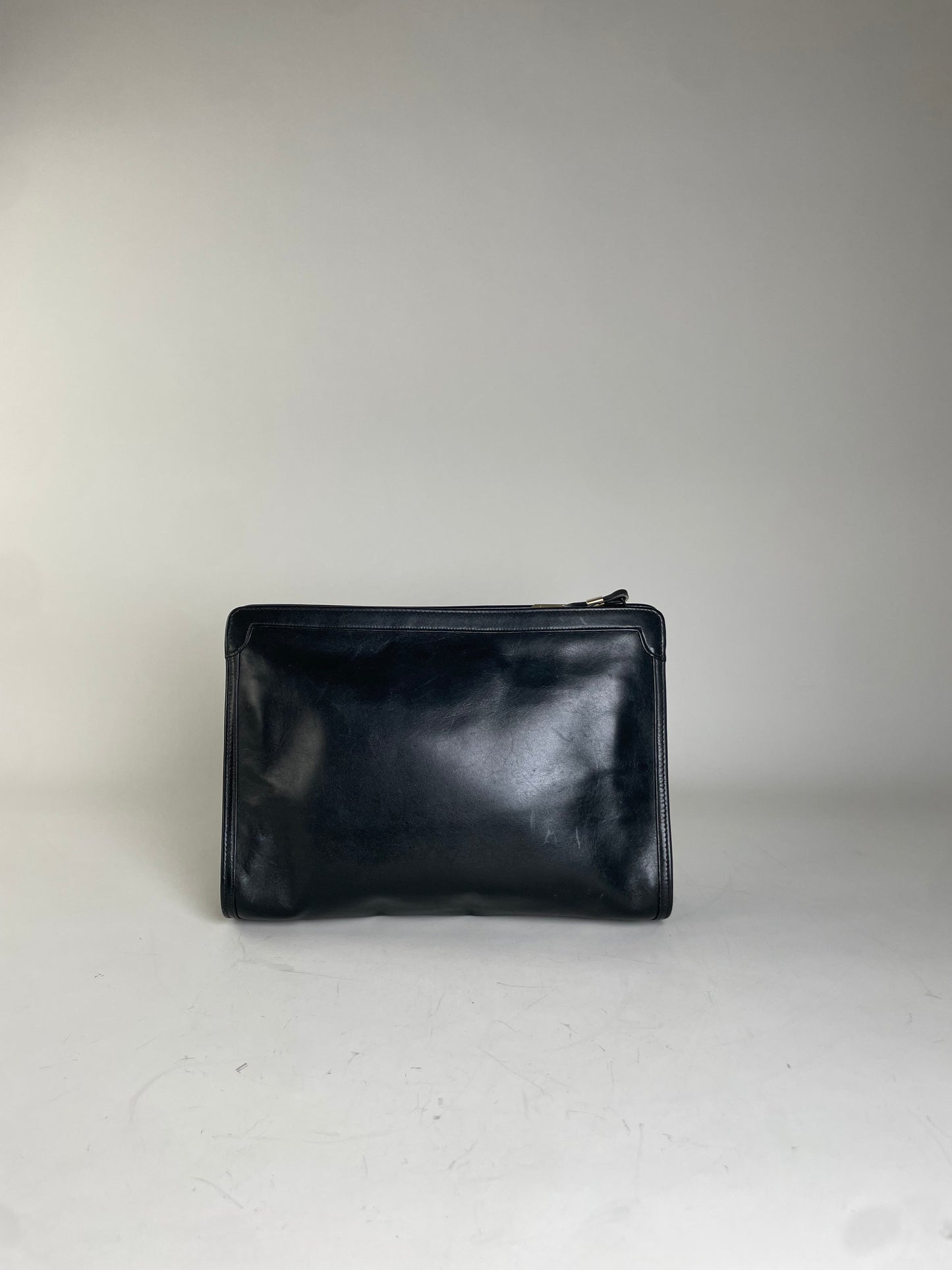 Vintage Givenchy Smooth Leather Clutch Bag Black Gold