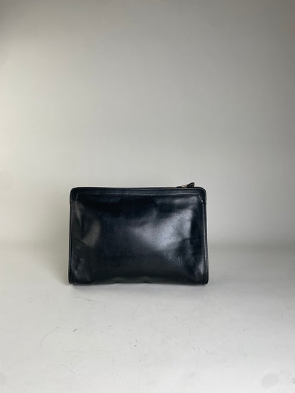 Vintage Givenchy Smooth Leather Clutch Bag Black Gold