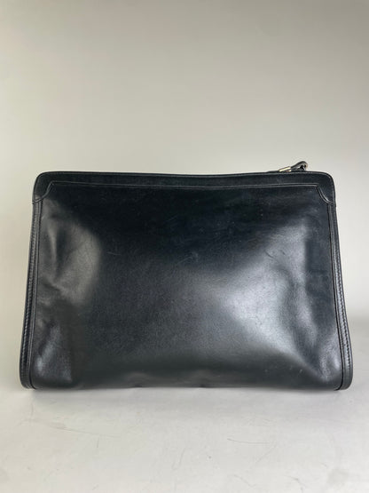 Vintage Givenchy Smooth Leather Clutch Bag Black Gold