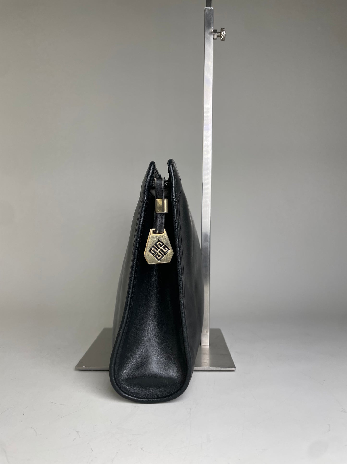Vintage Givenchy Smooth Leather Clutch Bag Black Gold