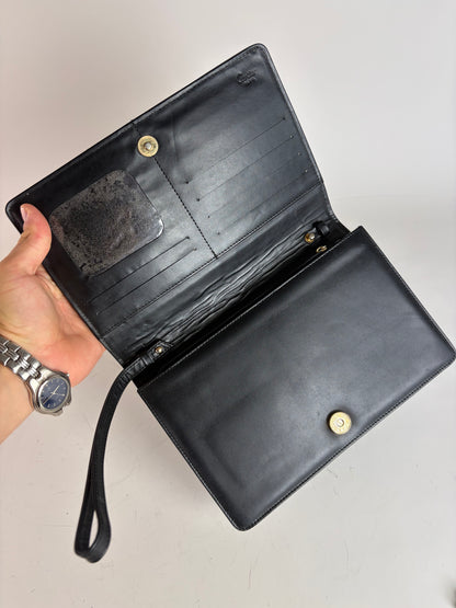 Vintage Cartier Leather Wallet Black Gold Snap