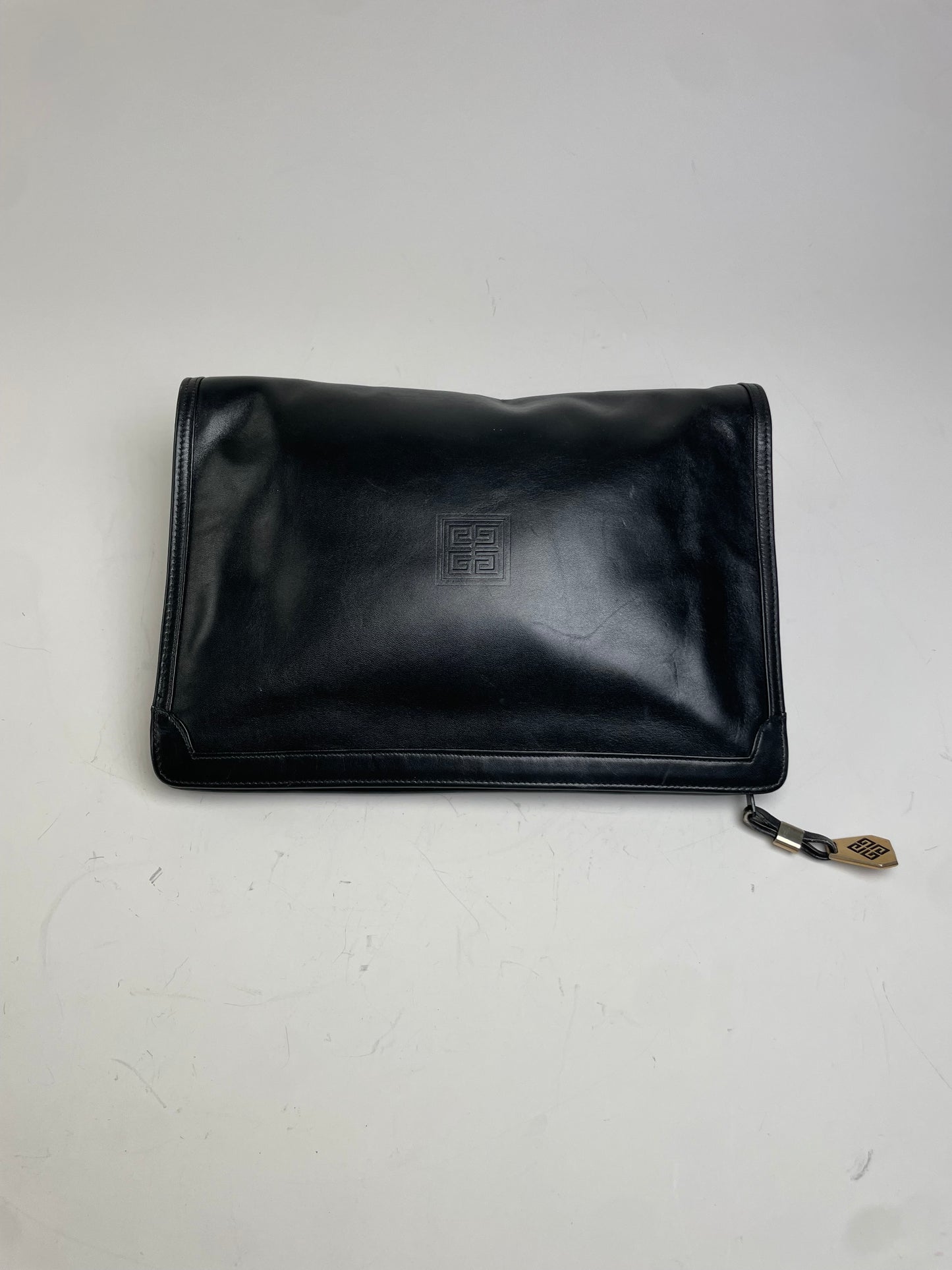 Vintage Givenchy Smooth Leather Clutch Bag Black Gold