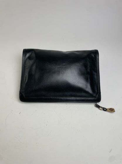 Vintage Givenchy Smooth Leather Clutch Bag Black Gold