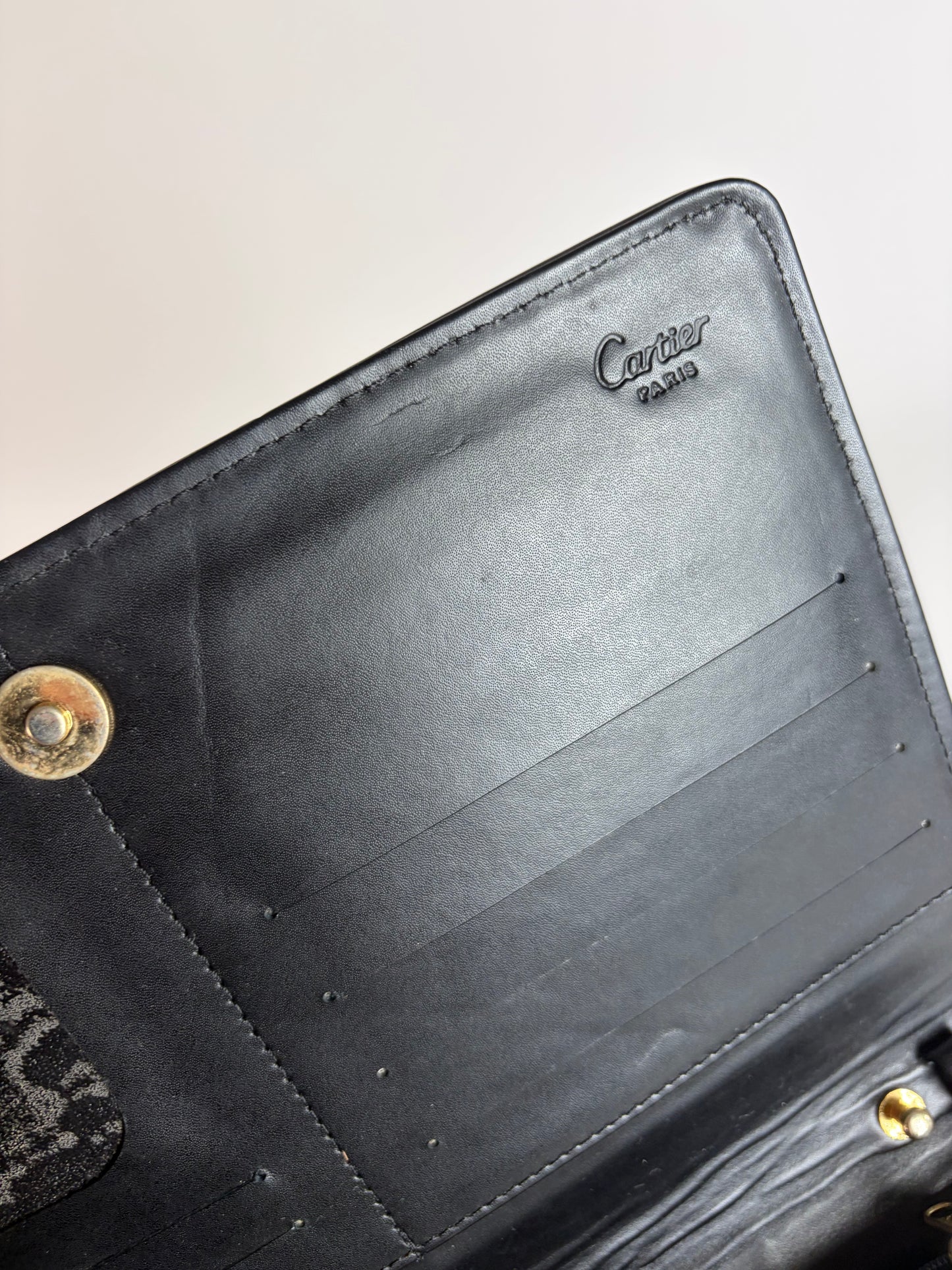 Vintage Cartier Leather Wallet Black Gold Snap