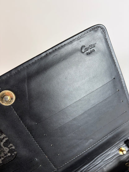 Vintage Cartier Leather Wallet Black Gold Snap