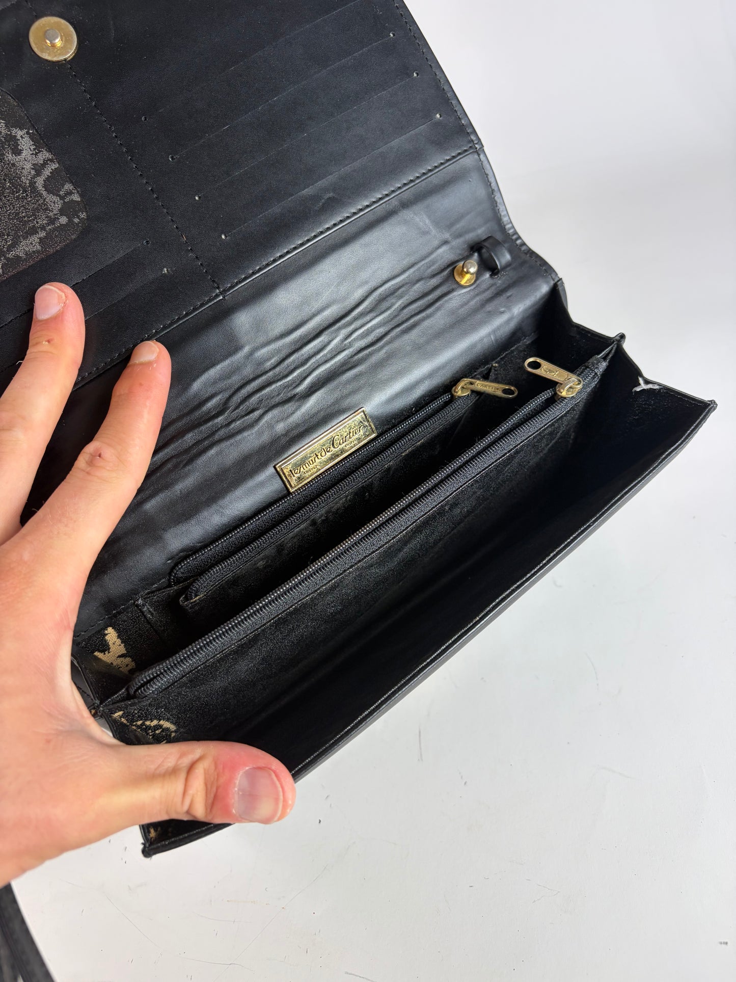 Vintage Cartier Leather Wallet Black Gold Snap