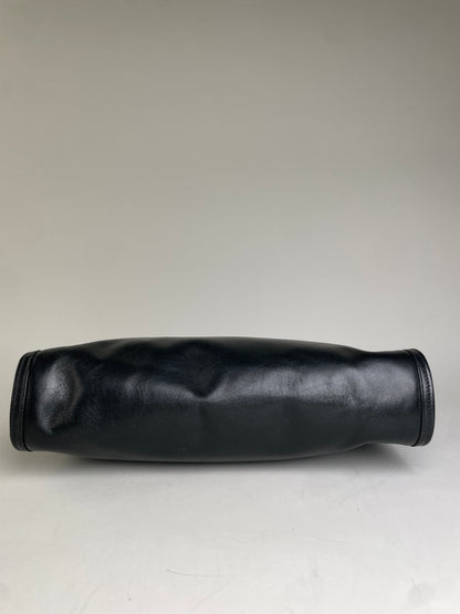 Vintage Givenchy Smooth Leather Clutch Bag Black Gold