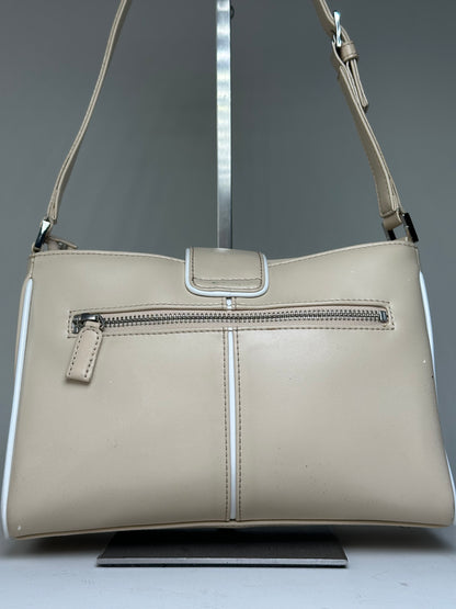 Vintage Courreges Leather Shoulder Bag Beige White Trim