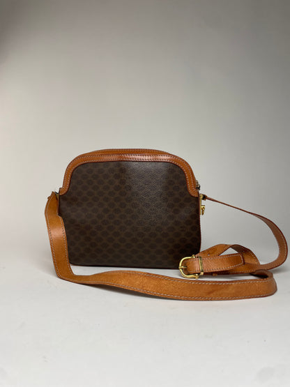 Vintage Celine Paris Triomphe Monogram Leather Shoulder Bag brown