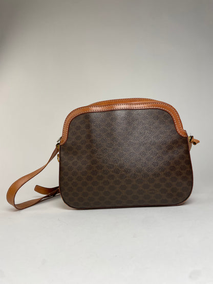 Vintage Celine Paris Triomphe Monogram Leather Shoulder Bag brown