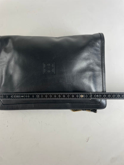 Vintage Givenchy Smooth Leather Clutch Bag Black Gold