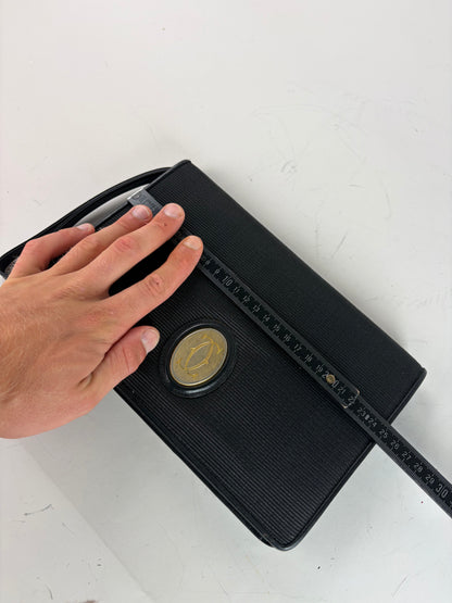 Vintage Cartier Leather Wallet Black Gold Snap