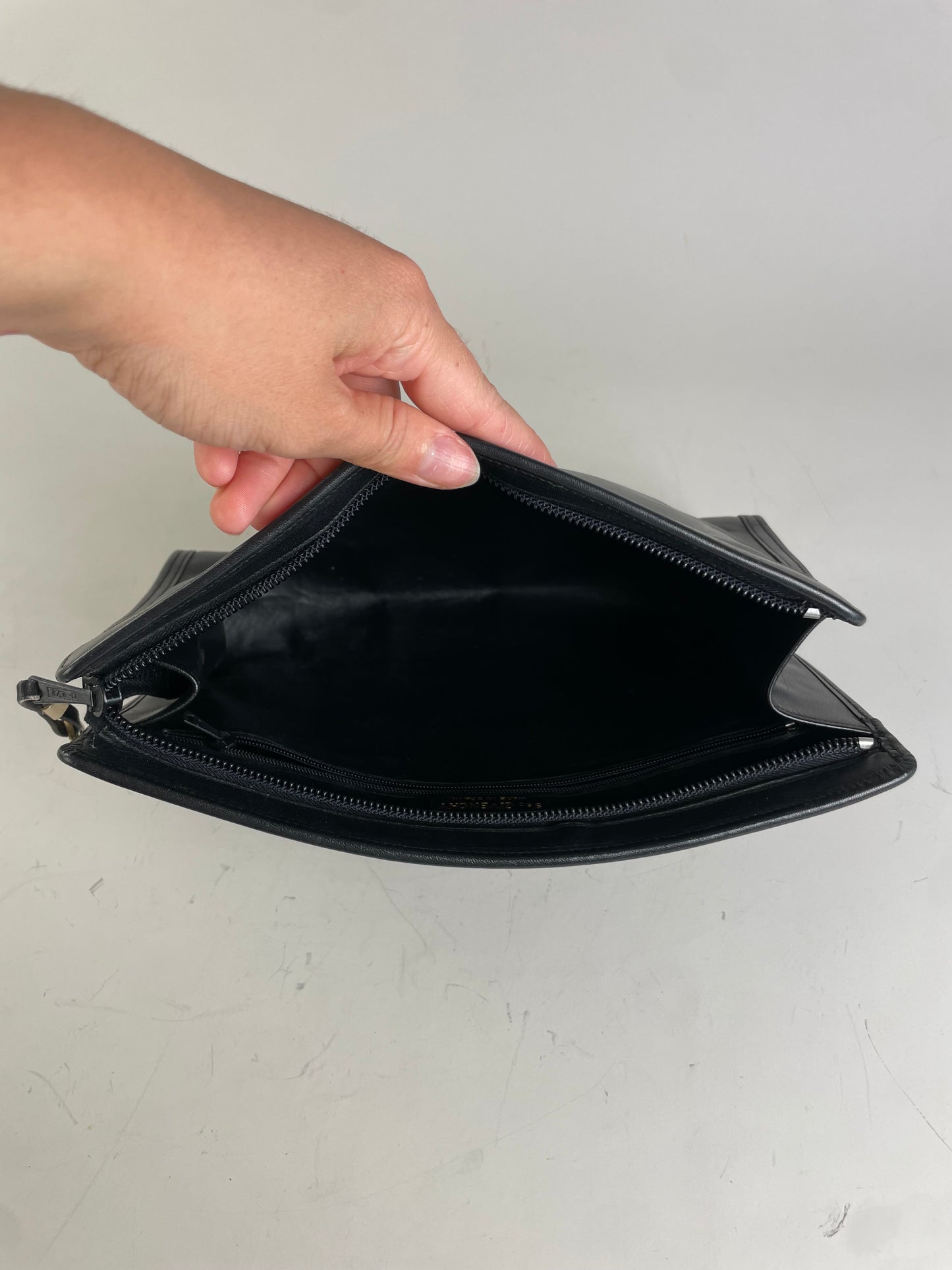 Vintage Givenchy Smooth Leather Clutch Bag Black Gold