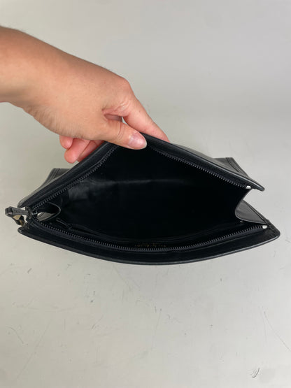 Vintage Givenchy Smooth Leather Clutch Bag Black Gold