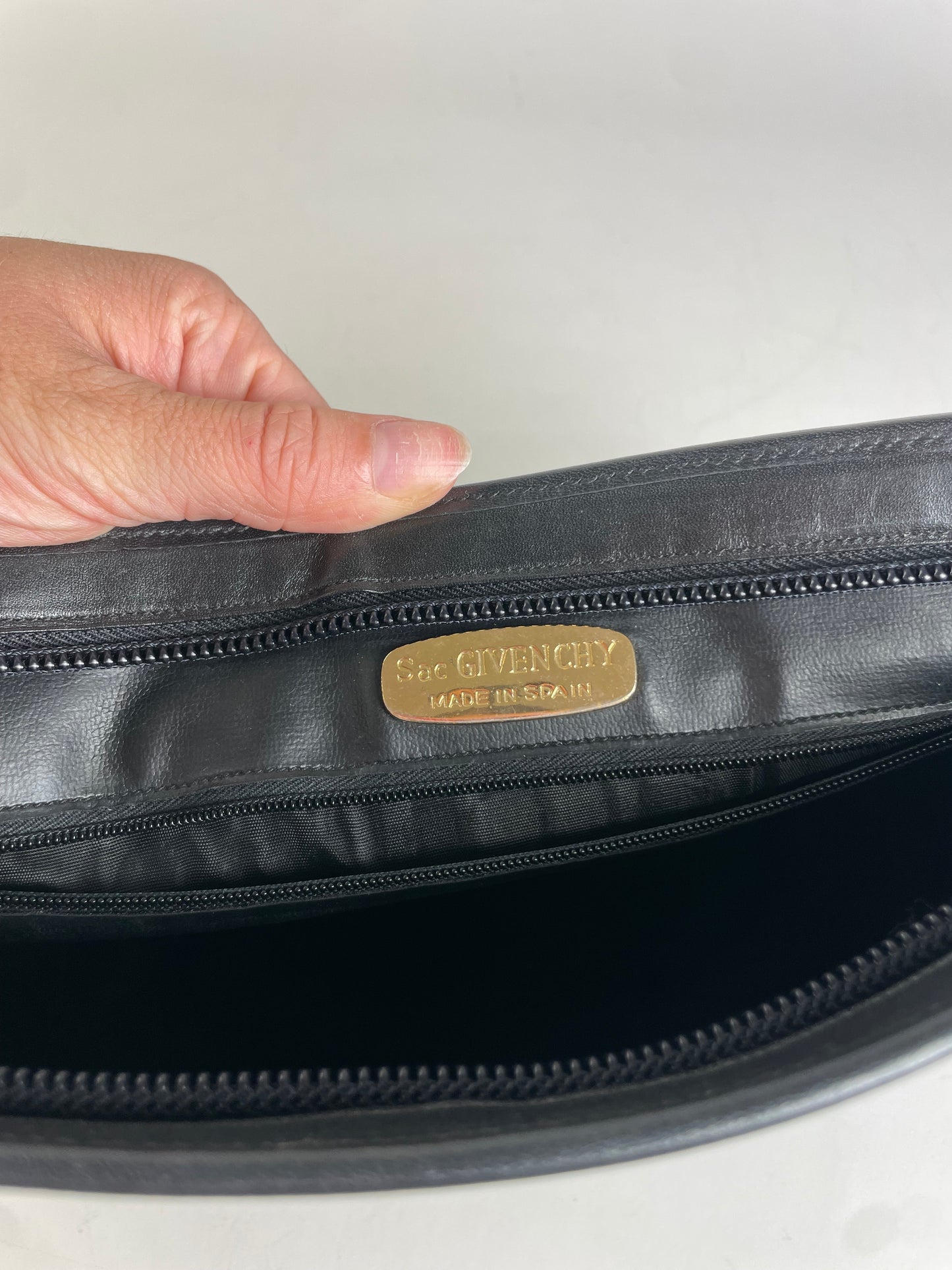 Vintage Givenchy Smooth Leather Clutch Bag Black Gold