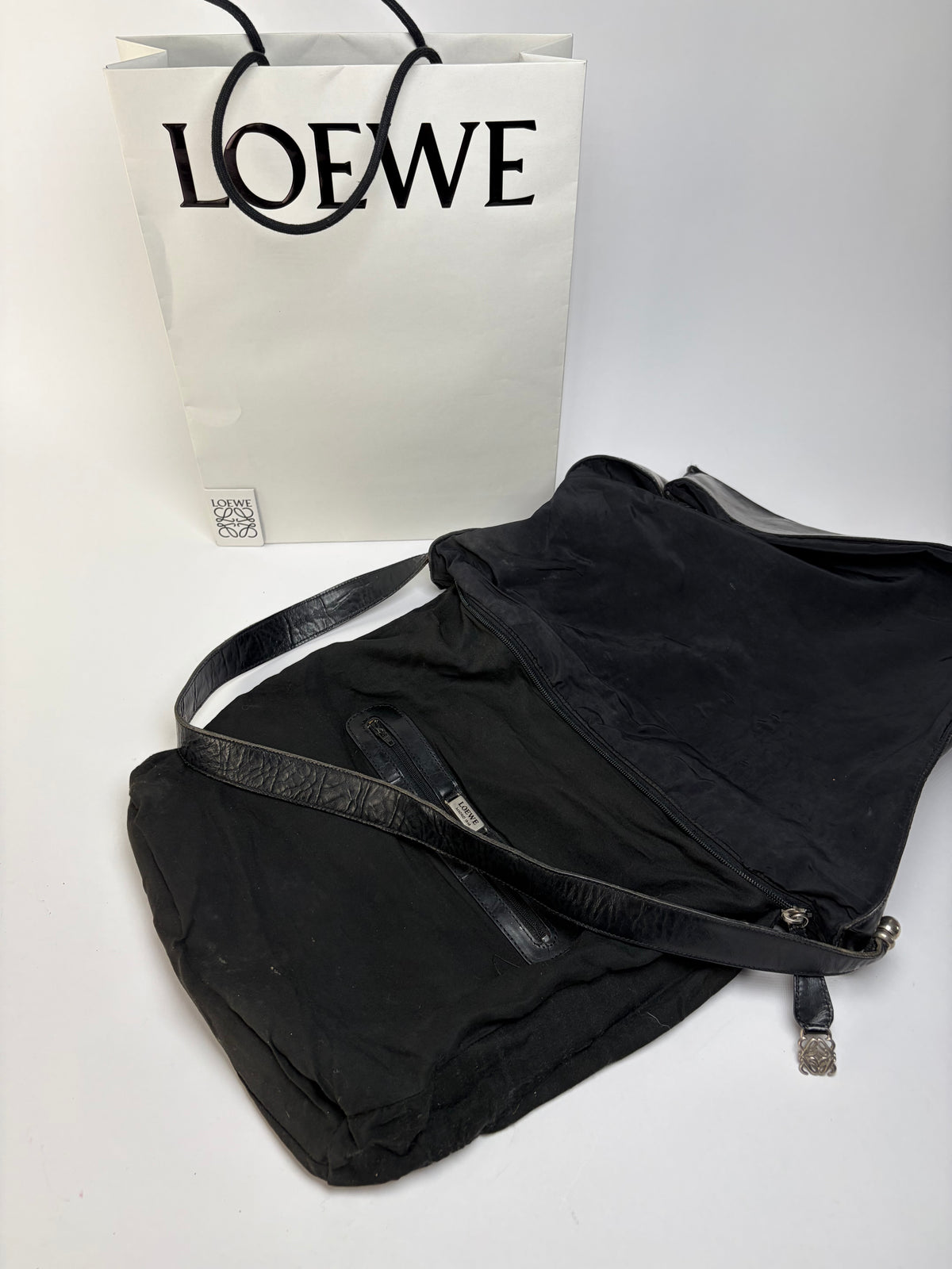 Vintage Loewe Canvas Slouchy Hobo Bag Late 1990s Black