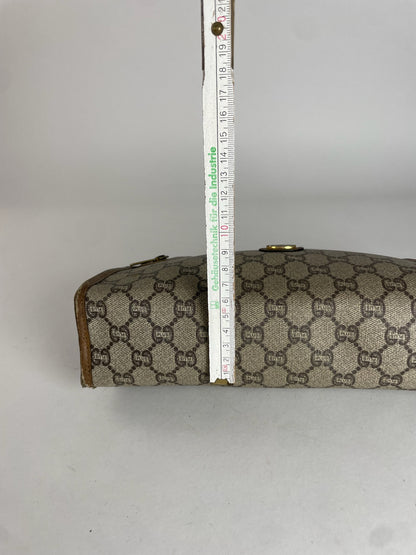Vintage Gucci Monogram Leather Clutch Grey Brown