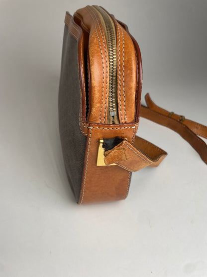 Vintage Celine Paris Triomphe Monogram Leather Shoulder Bag brown