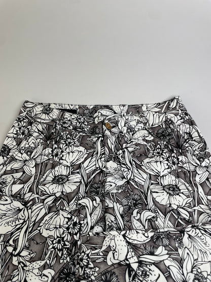 Vintage Gucci Floral Print Cotton Trousers Black White S
