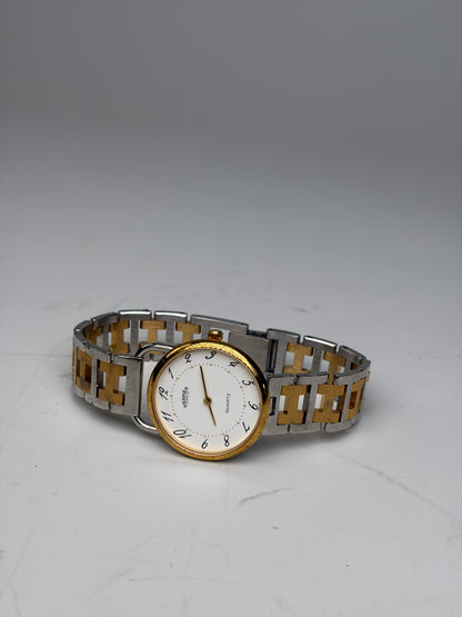 Vintage Hermes Stainless Steel Gold Buckle Watch Silver Gold