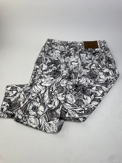 Vintage Gucci Floral Print Cotton Trousers Black White S