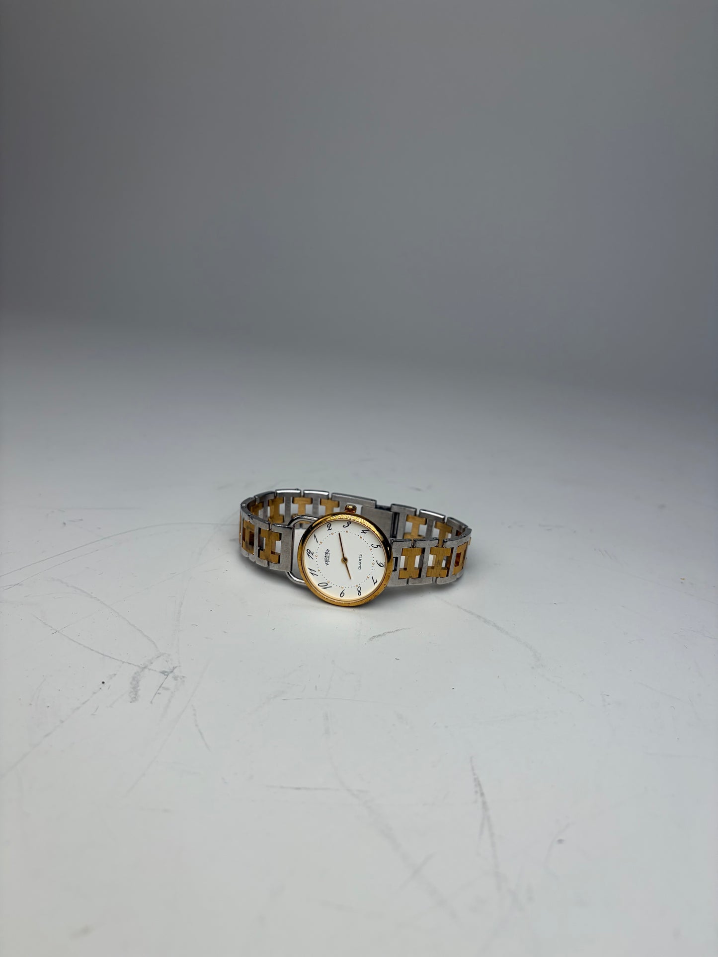 Vintage Hermes Stainless Steel Gold Buckle Watch Silver Gold