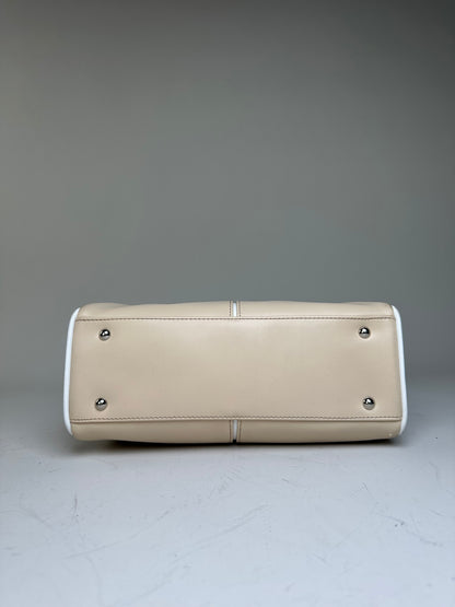 Vintage Courreges Leather Shoulder Bag Beige White Trim