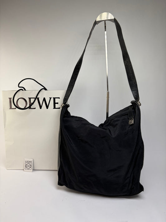 Vintage Loewe Canvas Slouchy Hobo Bag Late 1990s Black
