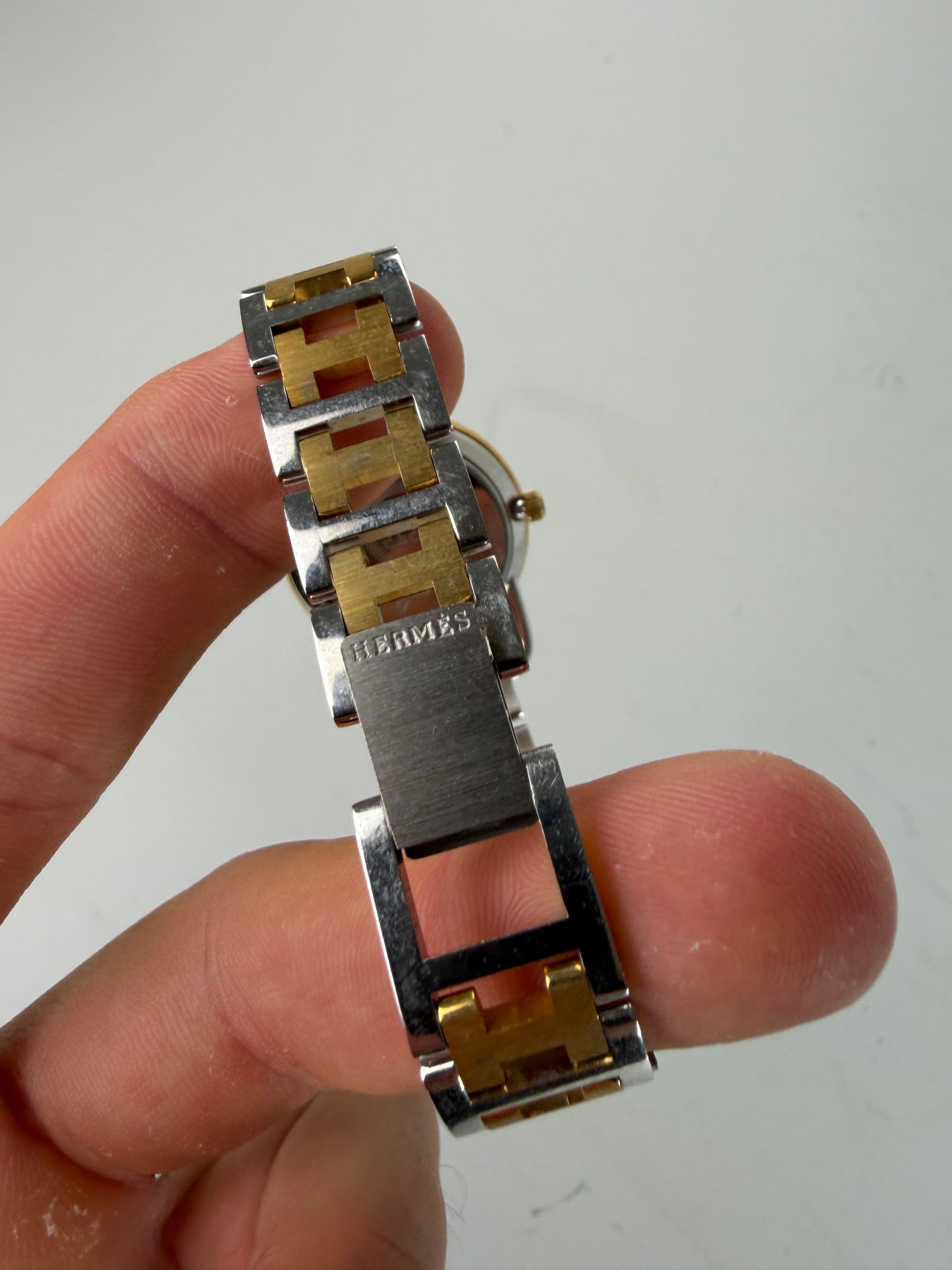 Vintage Hermes Stainless Steel Gold Buckle Watch Silver Gold