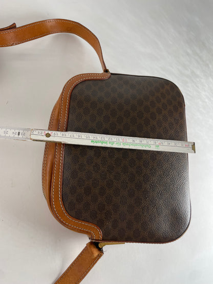 Vintage Celine Paris Triomphe Monogram Leather Shoulder Bag brown
