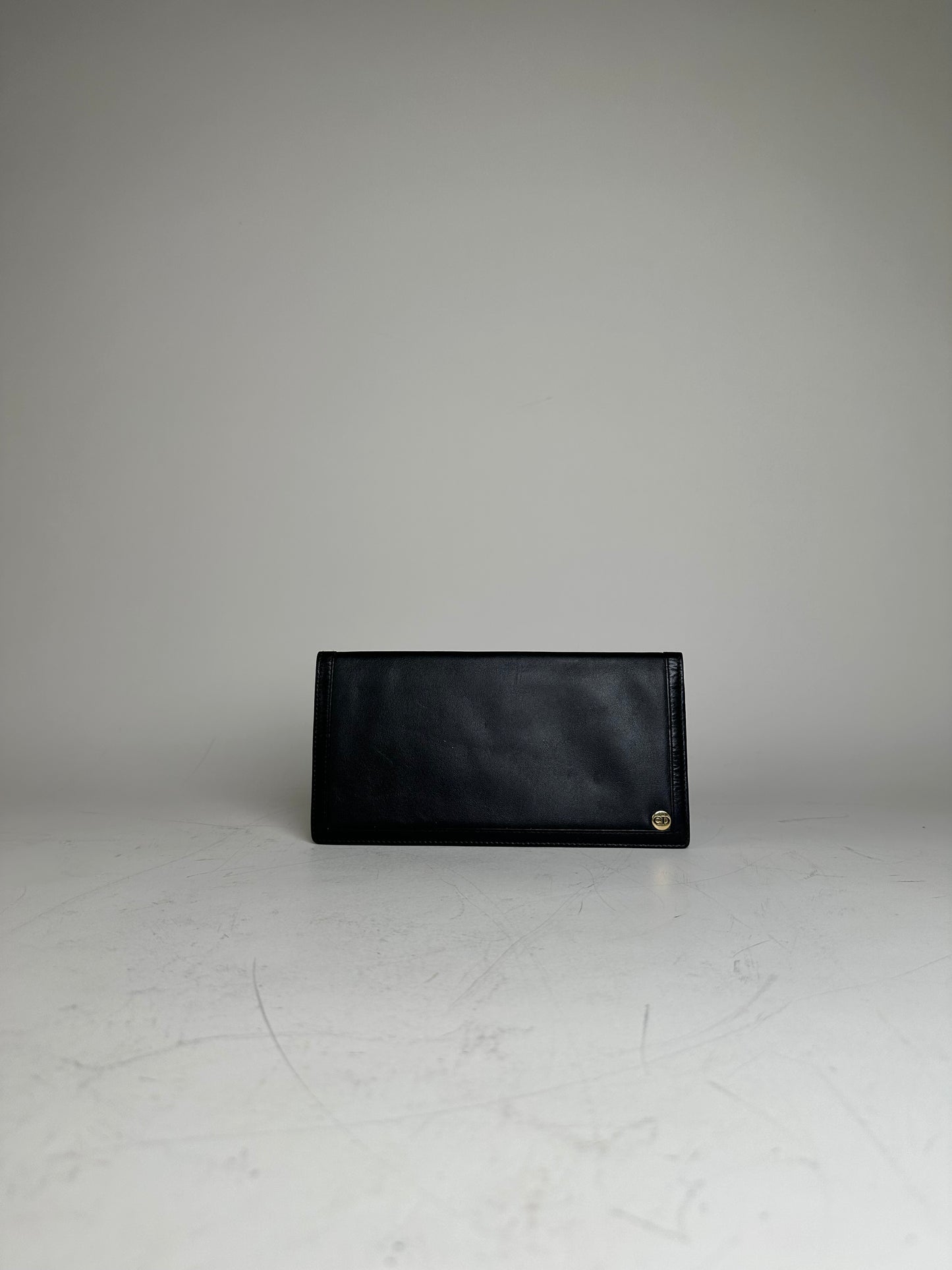 Vintage Dior Leather Wallet Black Gold-tone Logo France