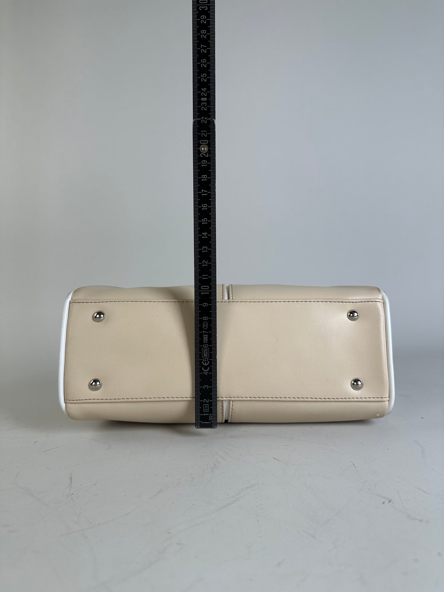 Vintage Courreges Leather Shoulder Bag Beige White Trim