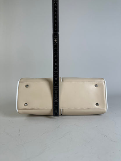 Vintage Courreges Leather Shoulder Bag Beige White Trim
