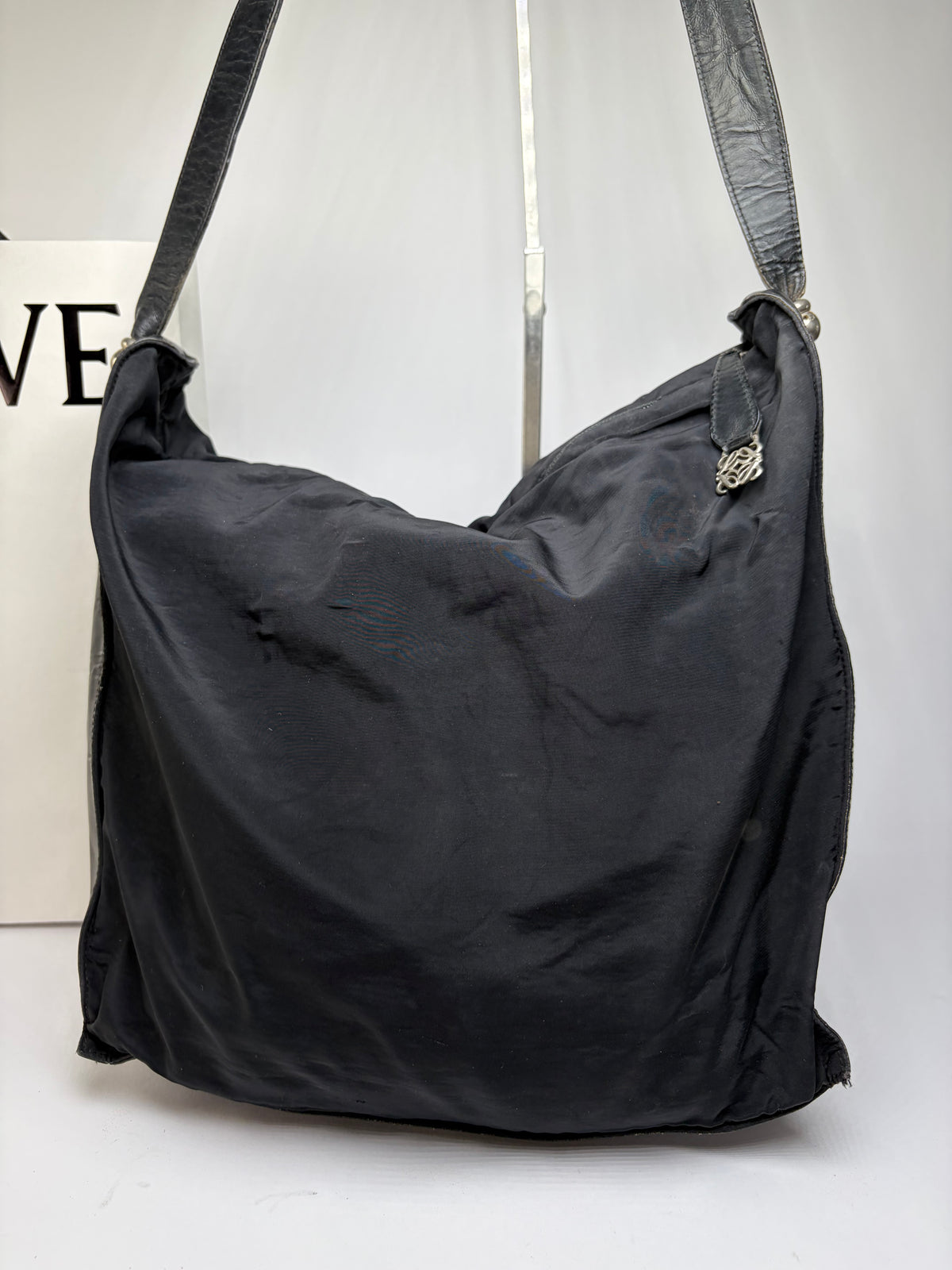 Vintage Loewe Canvas Slouchy Hobo Bag Late 1990s Black