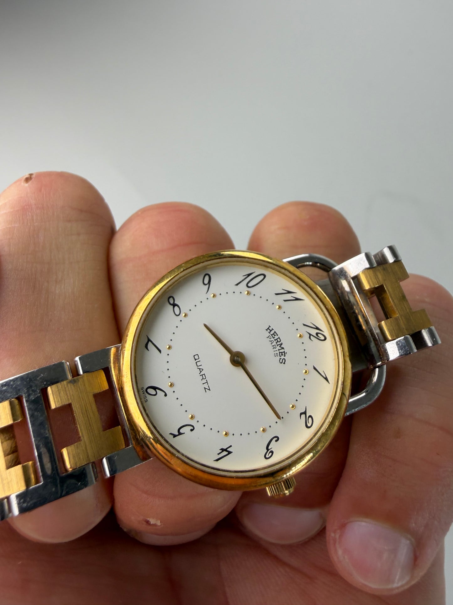 Vintage Hermes Stainless Steel Gold Buckle Watch Silver Gold
