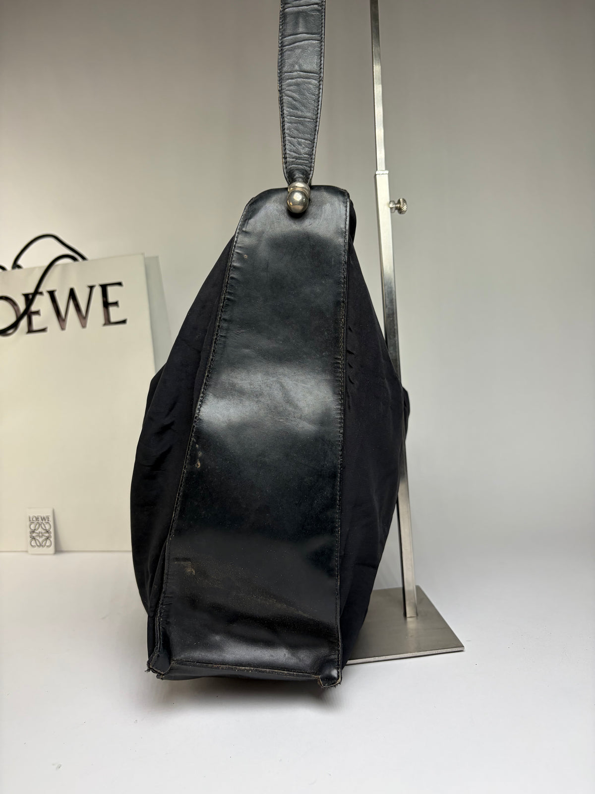 Vintage Loewe Canvas Slouchy Hobo Bag Late 1990s Black
