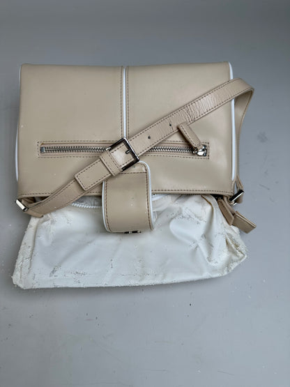 Vintage Courreges Leather Shoulder Bag Beige White Trim