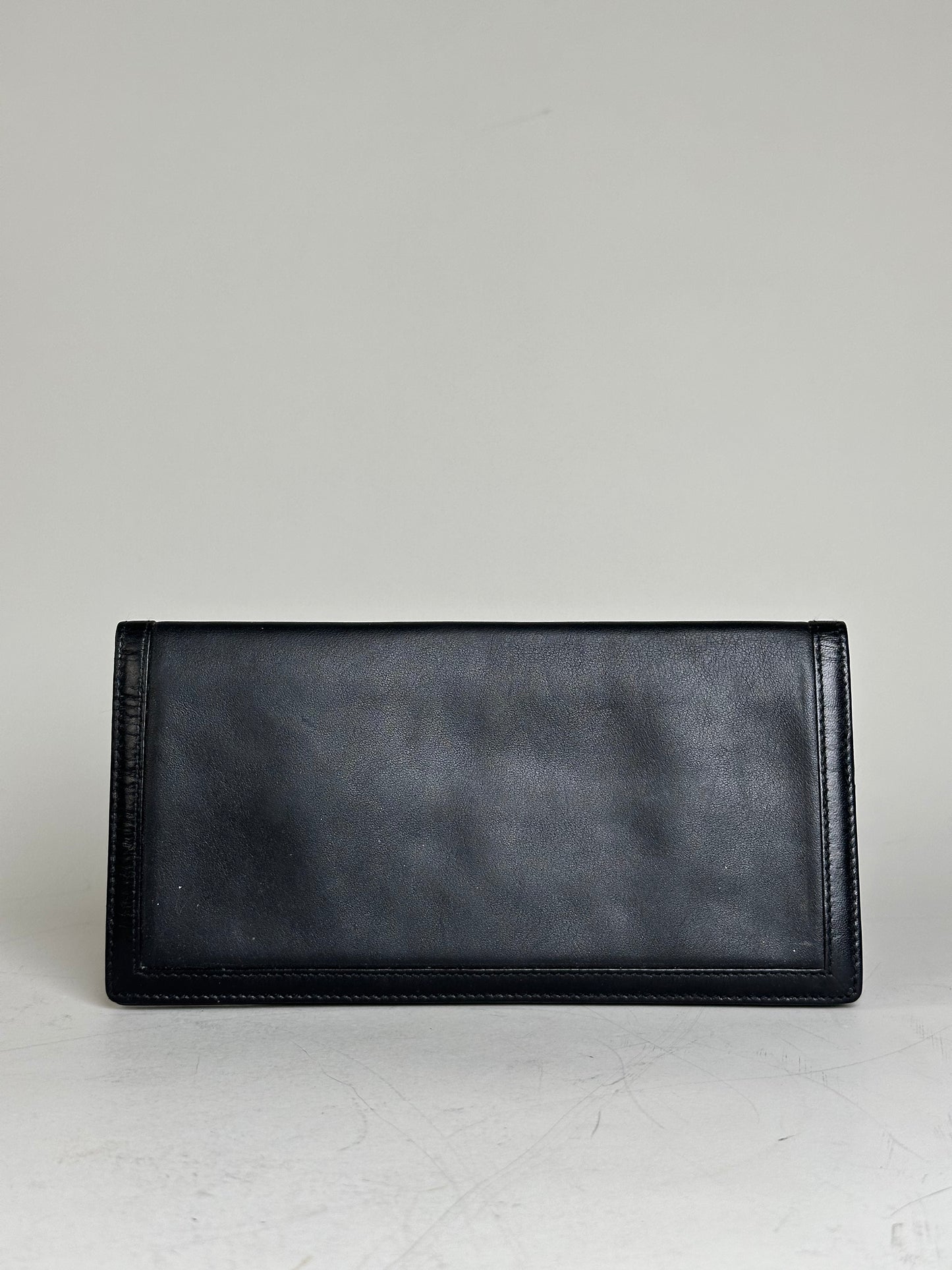 Vintage Dior Leather Wallet Black Gold-tone Logo France