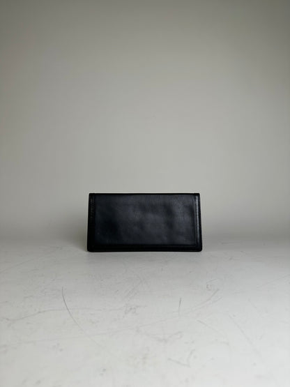 Vintage Dior Leather Wallet Black Gold-tone Logo France